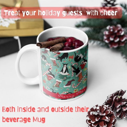 おもしろいクリスマス猫のストッキングパーソナライズされた コーヒーマグカップ