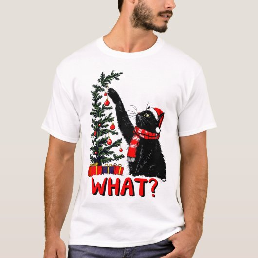 おもしろいクリスマス猫の昇華 Tシャツ (正面)