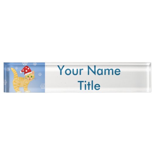 おもしろいクリスマス猫カスタムプレート デスクネームプレート (正面)