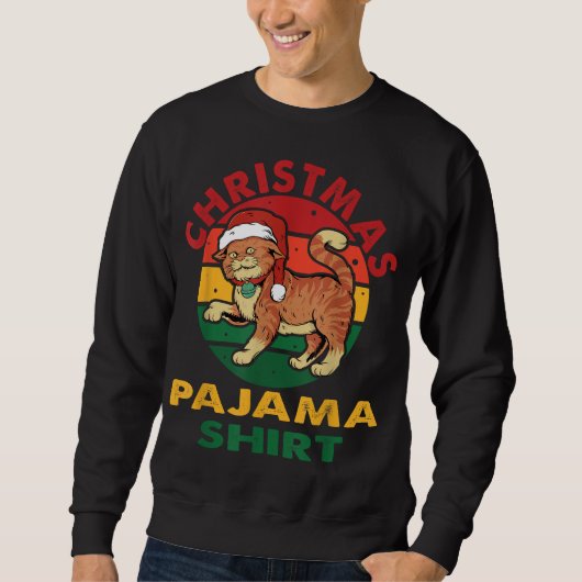 おもしろいクリスマス猫パジャマクリスマス スウェットシャツ (正面)