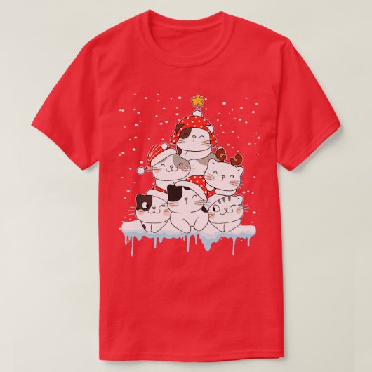 おもしろいクリスマス猫フレンズTシャツ Tシャツ (デザイン正面)