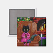 おもしろいクリスマス猫プレゼント制作 マグネット (正面/裏面)