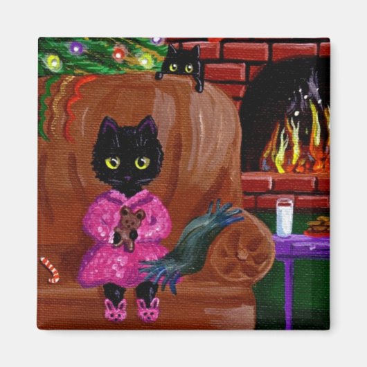 おもしろいクリスマス猫プレゼント制作 マグネット (正面)