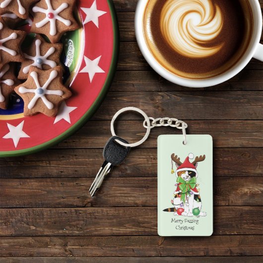 おもしろいクリスマス猫 キーホルダー