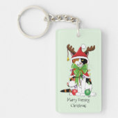 おもしろいクリスマス猫 キーホルダー (正面)