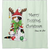 おもしろいクリスマス猫 シャワーカーテン (正面)