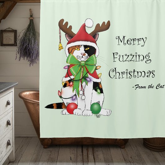 おもしろいクリスマス猫 シャワーカーテン
