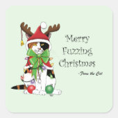 おもしろいクリスマス猫 スクエアシール (正面)