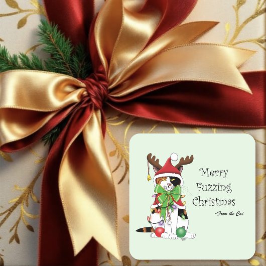 おもしろいクリスマス猫 スクエアシール