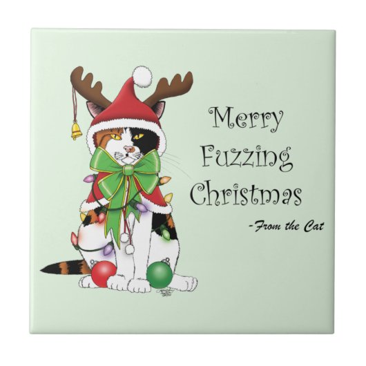 おもしろいクリスマス猫 タイル (正面)