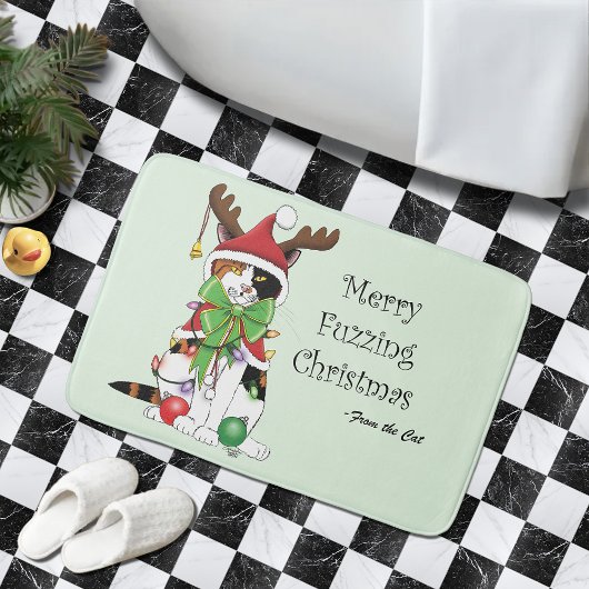おもしろいクリスマス猫 バスマット