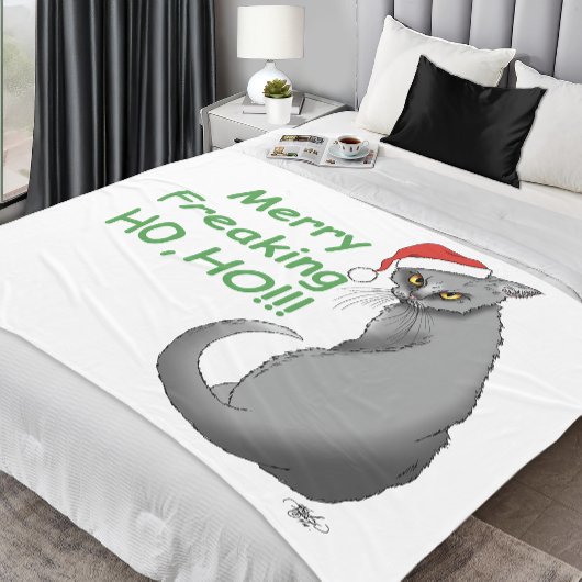 おもしろいクリスマス猫 フリースブランケット