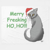 おもしろいクリスマス猫 フリースブランケット (正面(横))