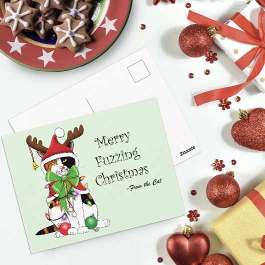 おもしろいクリスマス猫 ポストカード