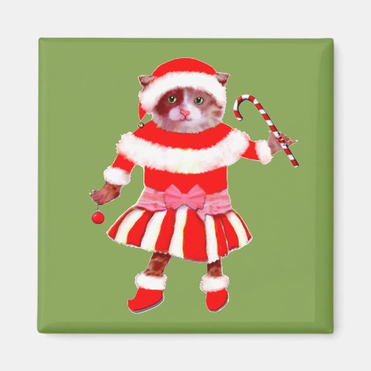 おもしろいクリスマス猫 マグネット (正面)