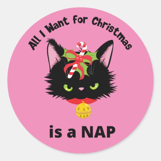 おもしろいクリスマス猫 ラウンドシール (正面)