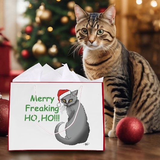 おもしろいクリスマス猫 ラージペーパーバッグ