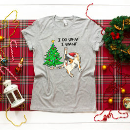 おもしろいクリスマス猫 Tシャツ