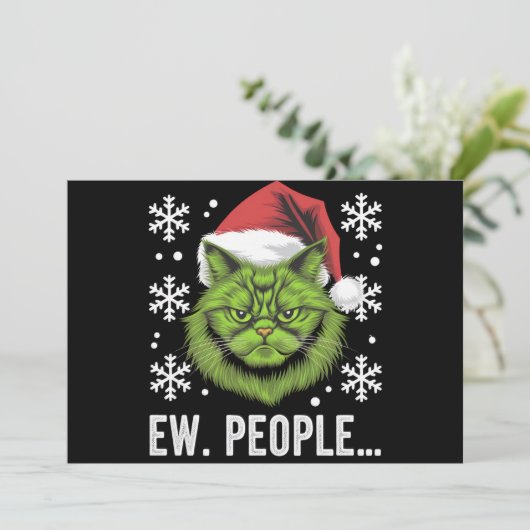 おもしろいクリスマス猫Ew人々Meowy猫好き シーズンカード (スタンド正面)
