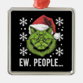 おもしろいクリスマス猫Ew人々Meowy猫好き メタルオーナメント (正面)