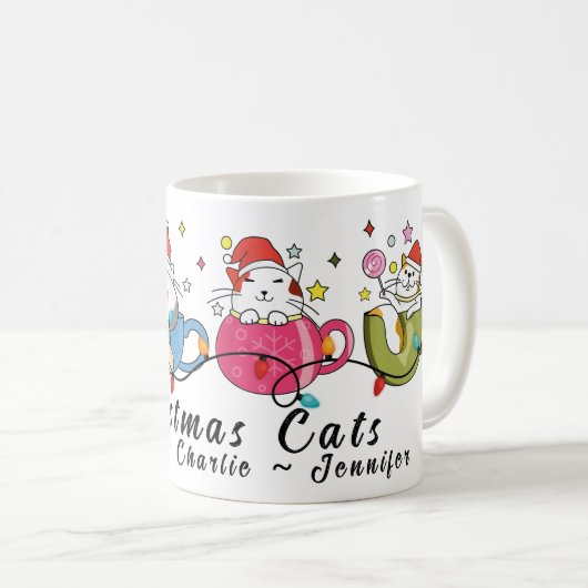 おもしろいクリスマス猫Iモノグラムのクリスマスパーティー コーヒーマグカップ (正面右)