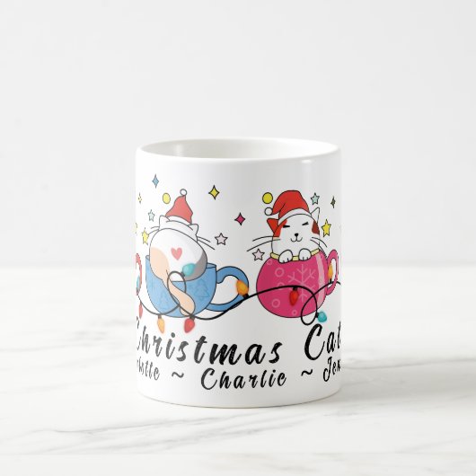 おもしろいクリスマス猫Iモノグラムのクリスマスパーティー コーヒーマグカップ (中央)