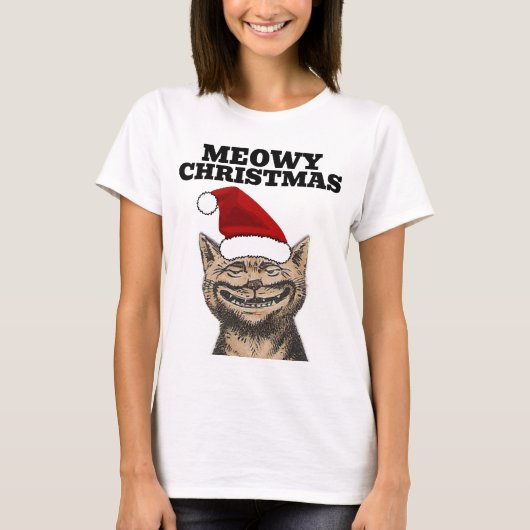 おもしろいクリスマス猫Tシャツ、Meowy Tシャツ (正面)
