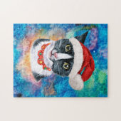 おもしろいクリスマス白黒猫クリスマス ジグソーパズル (横)