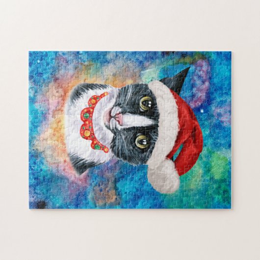 おもしろいクリスマス白黒猫クリスマス ジグソーパズル (横)