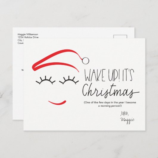 おもしろいクリスマス目覚めるクリスマスまばたきだ シーズンポストカード (正面/裏面)