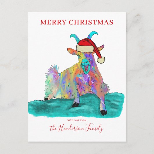 おもしろいクリスマス絶叫ヤギ予算 シーズンポストカード (正面)