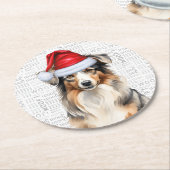 おもしろいクリスマス羊飼い犬 ラウンドペーパーコースター (アングル)