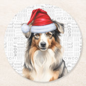 おもしろいクリスマス羊飼い犬 ラウンドペーパーコースター (正面)