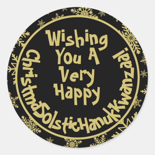 おもしろいクリスマス至ハヌッカクワンザブラック ラウンドシール (正面)