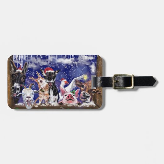 おもしろいクリスマス荷物タグハッピーファーム動物 ラゲッジタグ (正面横)