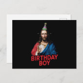 おもしろいクリスマス誕生日少年 シーズンポストカード (正面/裏面)