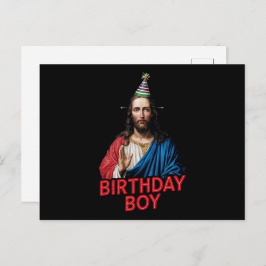 おもしろいクリスマス誕生日少年 シーズンポストカード (正面/裏面)