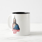 おもしろいクリスマス誕生日少年 ツートーンマグカップ (正面左)