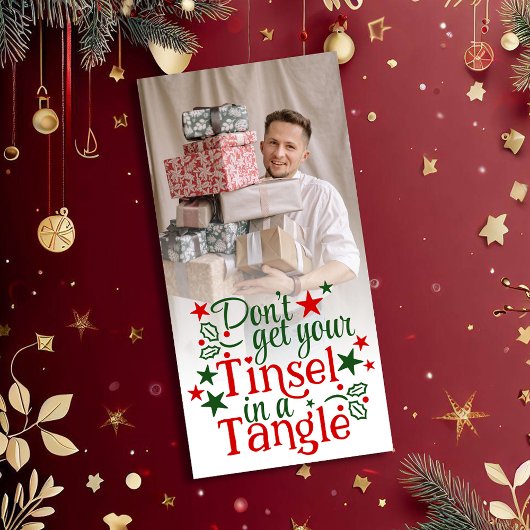 おもしろいクリスマス赤い緑のティンセル写真 シーズンカード