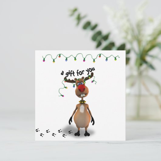 おもしろいクリスマス赤ノーズのトナカイのギフトカード (スタンド正面)