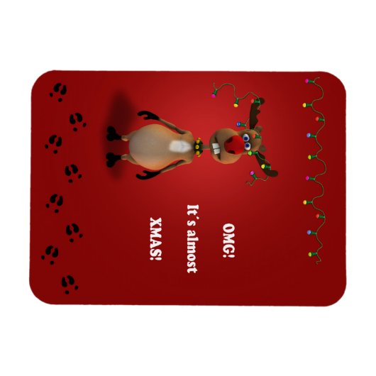 おもしろいクリスマス赤ノーズ・トナカイ マグネット (横)