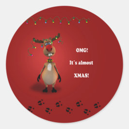 おもしろいクリスマス赤ノーズ・トナカイ ラウンドシール