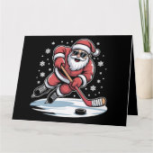 おもしろいクリスマス遊サンタのアイスホッケークリスマス カード (正面)