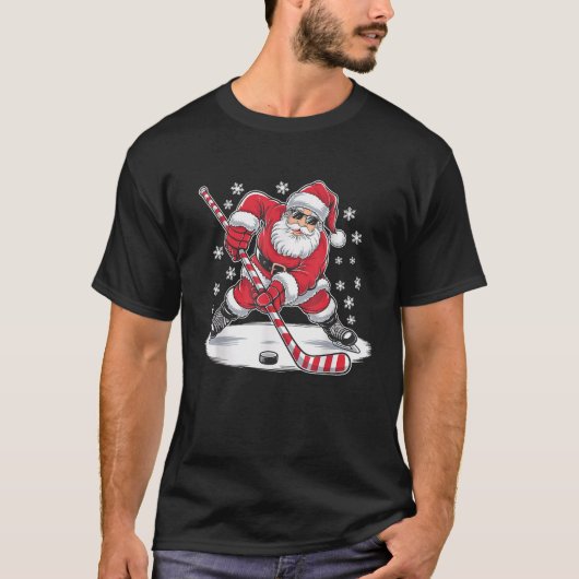 おもしろいクリスマス遊サンタのアイスホッケークリスマス Tシャツ (正面)