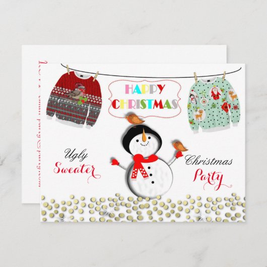 おもしろいクリスマス醜いセーターをテーマにしたフェスティバルパーティー 招待状 (正面/裏面)