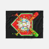 おもしろいクリスマス野球アイスクリームドリップ メンズ レディース フリースブランケット (正面(横))