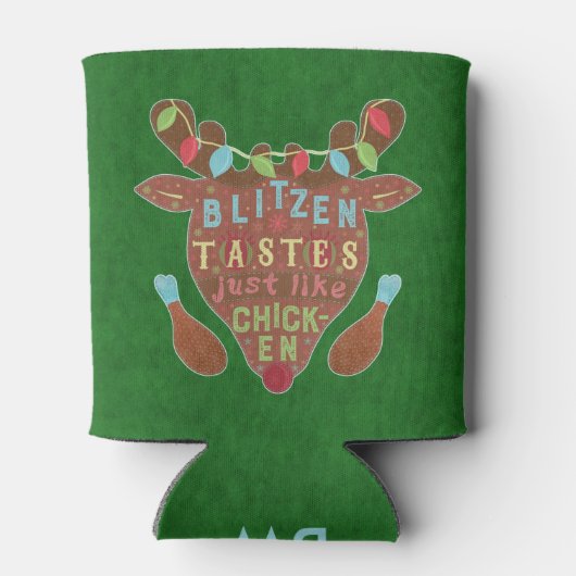 おもしろいクリスマス金髪チキントナカイのユーモア 缶クーラー (裏面)