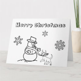 おもしろいクリスマス雪だるまとドッグカラーマイカード カード