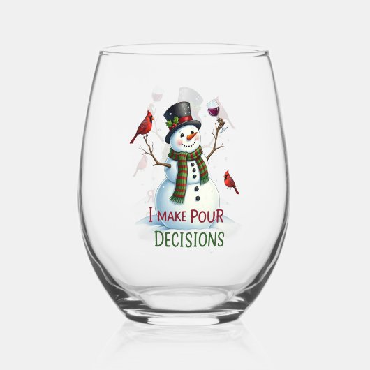 おもしろいクリスマス雪だるまホリデーステムレス ステムなしワイングラス (裏面)