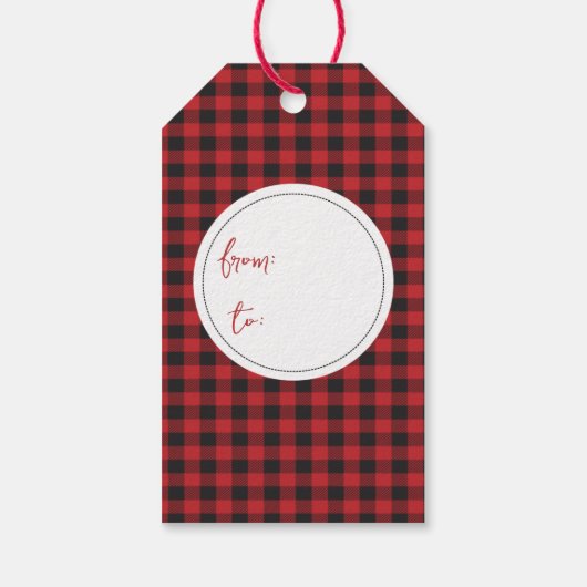 おもしろいクリスマス雪だるまレッドブラックバッファロープレイド ギフトタグ (裏面)